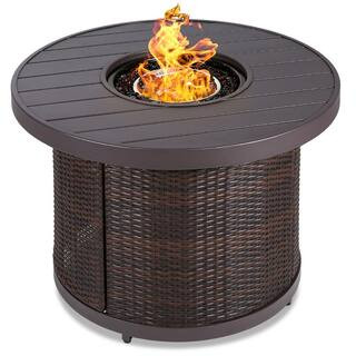 Best Choice Products 32in Round Wicker Fire Pit Table, 50,000 BTU Outdoor Patio Propane Gas Firepit  | The Home Depot