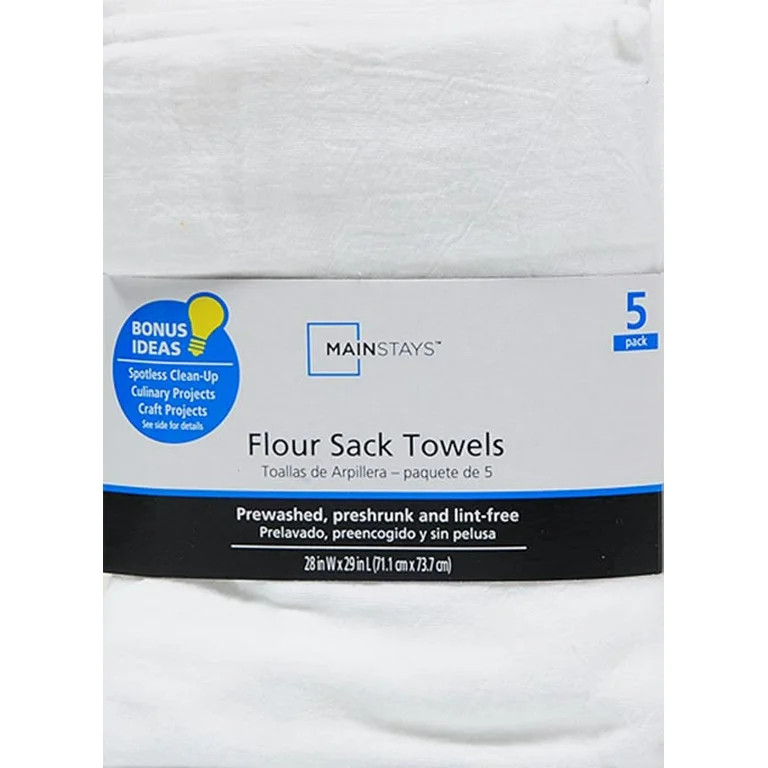 Mainstays 5-Piece Flour Sack Kitchen Towel Set - White | Walmart (US)