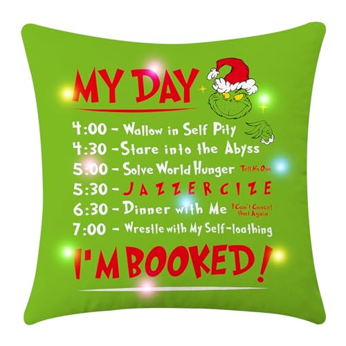 Funny Christmas Pillow Cover with LED Light, 18x18 Grinchy Christmas Throw Pillow Covers, Grinchs Christmas Decor, Buffalo Xmas Cushion Case, Farmhouse Holiday Decorations for Home Bed Couch Sofa | Amazon (US)
