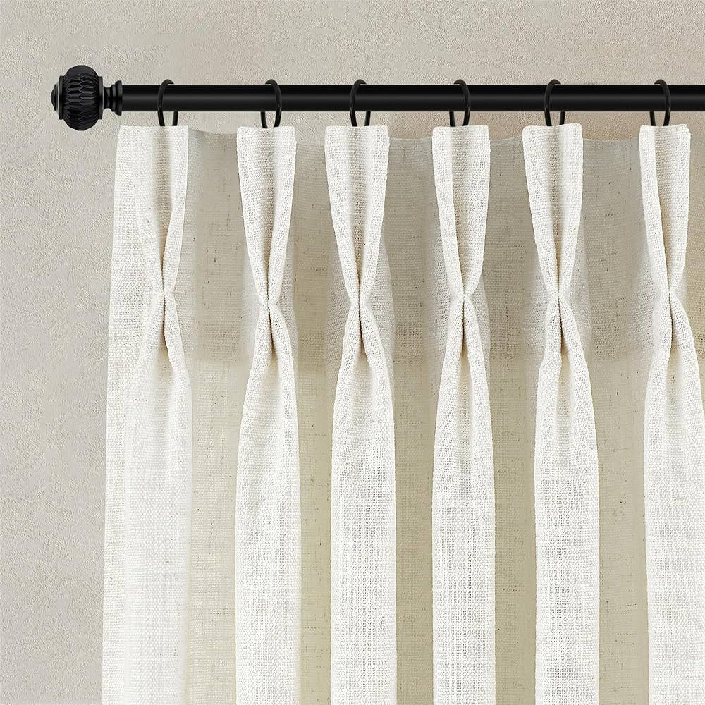 Pinch Pleated Linen Curtains 90 Inches Long for Living Dining Room Bedroom 2 Panel Set Natural Cr... | Amazon (US)