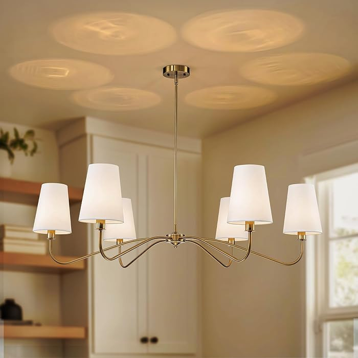 JIMKIGTO 47'' Gold Chandelier with Shades, 6-Light Modern Large Chandeliers for Dining Room Light... | Amazon (US)