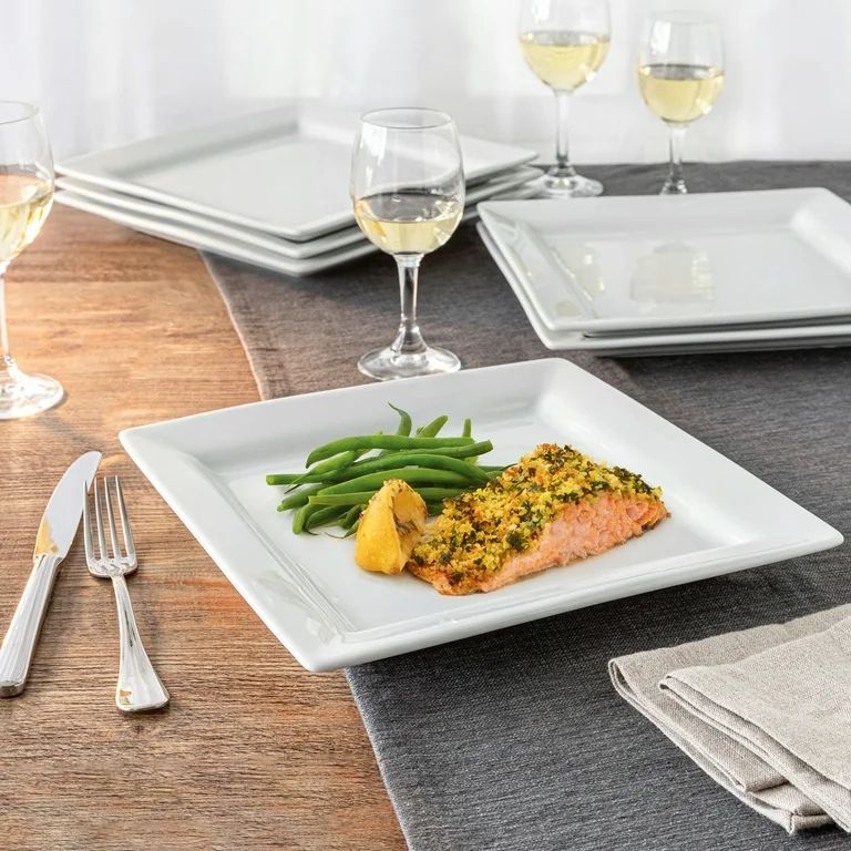 Better Homes & Gardens Square Dinner Plates, White, Set of 6 | Walmart (US)