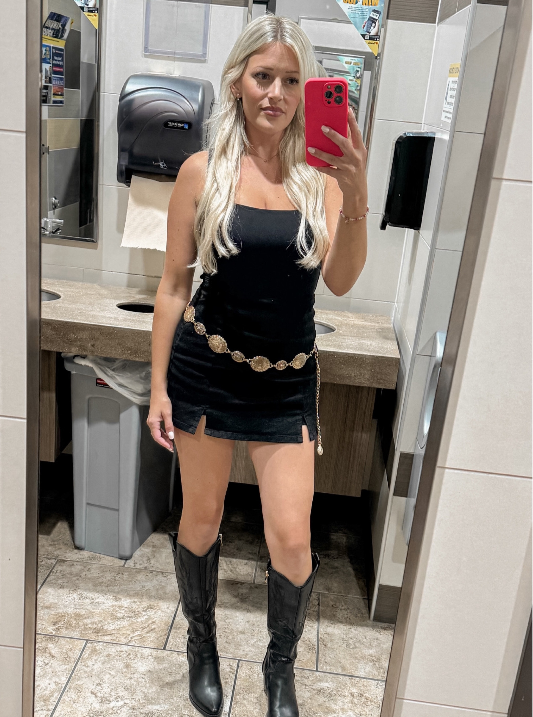 Post Malone concert, country concert outfit, black Jean skirt, black tank top, western gold chain belt, black cowboy boots cowgirl boots, knee high cowboy boots, amazon style, concert style, festival outfit, clear stadium concert purse / bag

#LTKParties #LTKFindsUnder100 #LTKFindsUnder50
