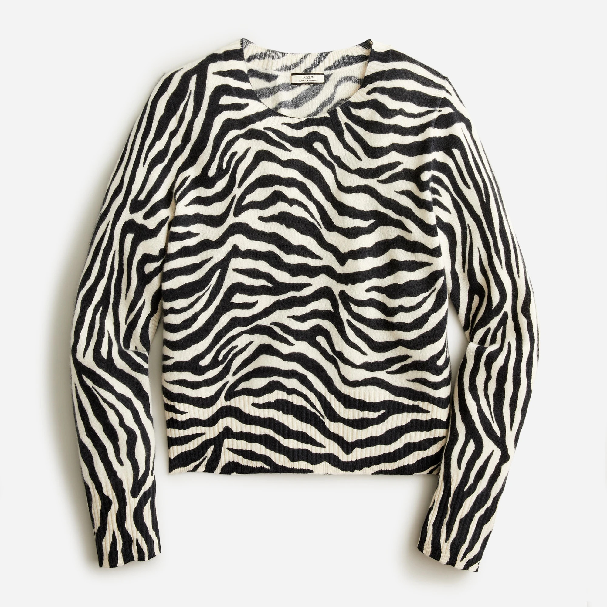Cropped cashmere crewneck sweater in zebra stripe | J. Crew US