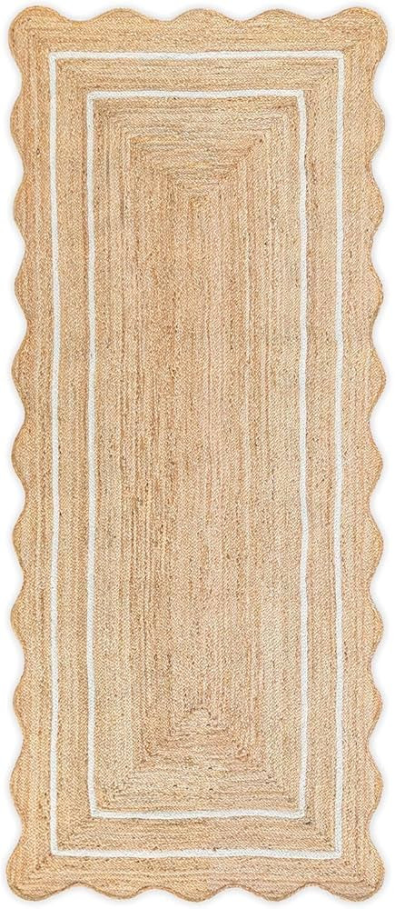 Scalloped Natural Jute Rug, Boho, Entryway Runner, Farmhouse Scallop, (Off White,2 * 4ft) | Amazon (US)