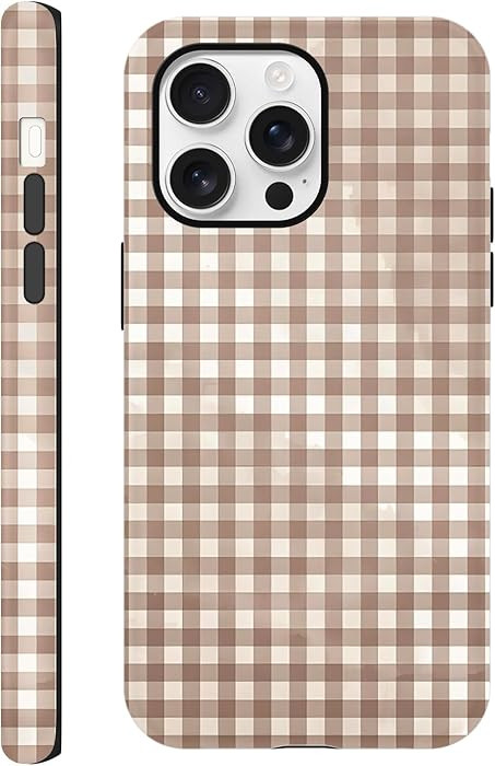 Cute Brown Checkered Phone Case for iPhone 16 Pro Max Case 6.9", Aesthetic Trendy Gingham Grid Pa... | Amazon (US)