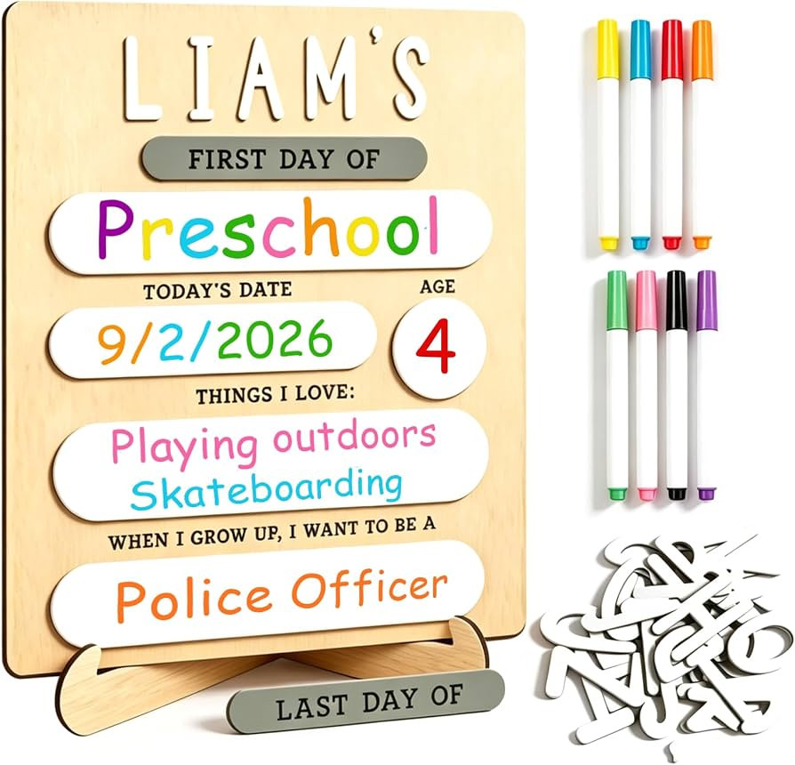 My First Day of School Sign with 8 Colorful Markers Reusable Personalized Back to School Board 12... | Amazon (US)