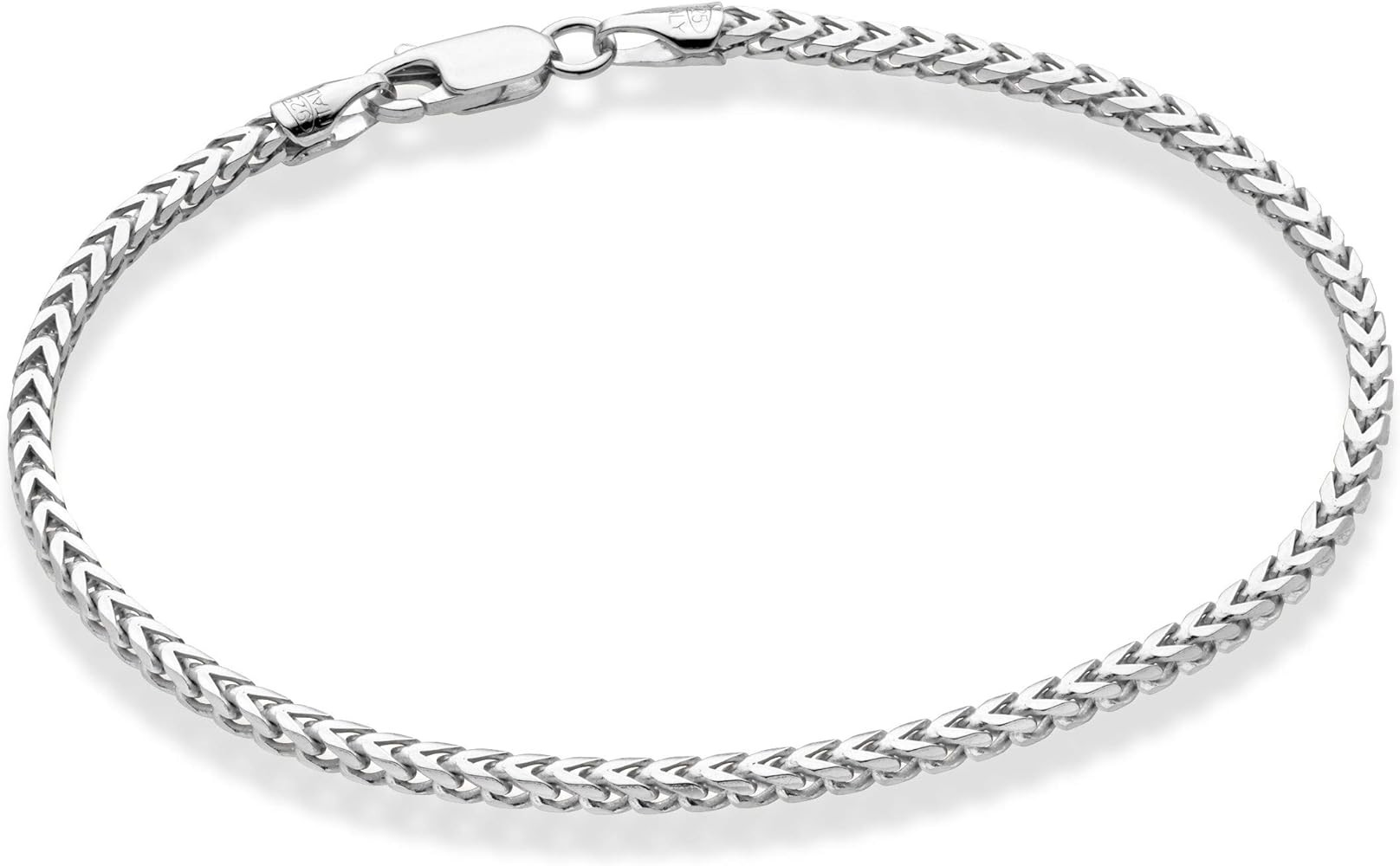 Miabella Solid 925 Sterling Silver Italian 2.5mm Franco Square Box Link Chain Bracelet for Men Wo... | Amazon (US)