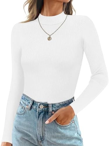 Ekouaer Mock Turtle Necks Tops for Women Long Sleeve Ribbed Shirts Thermal Slim Fit Lightweight U... | Amazon (US)
