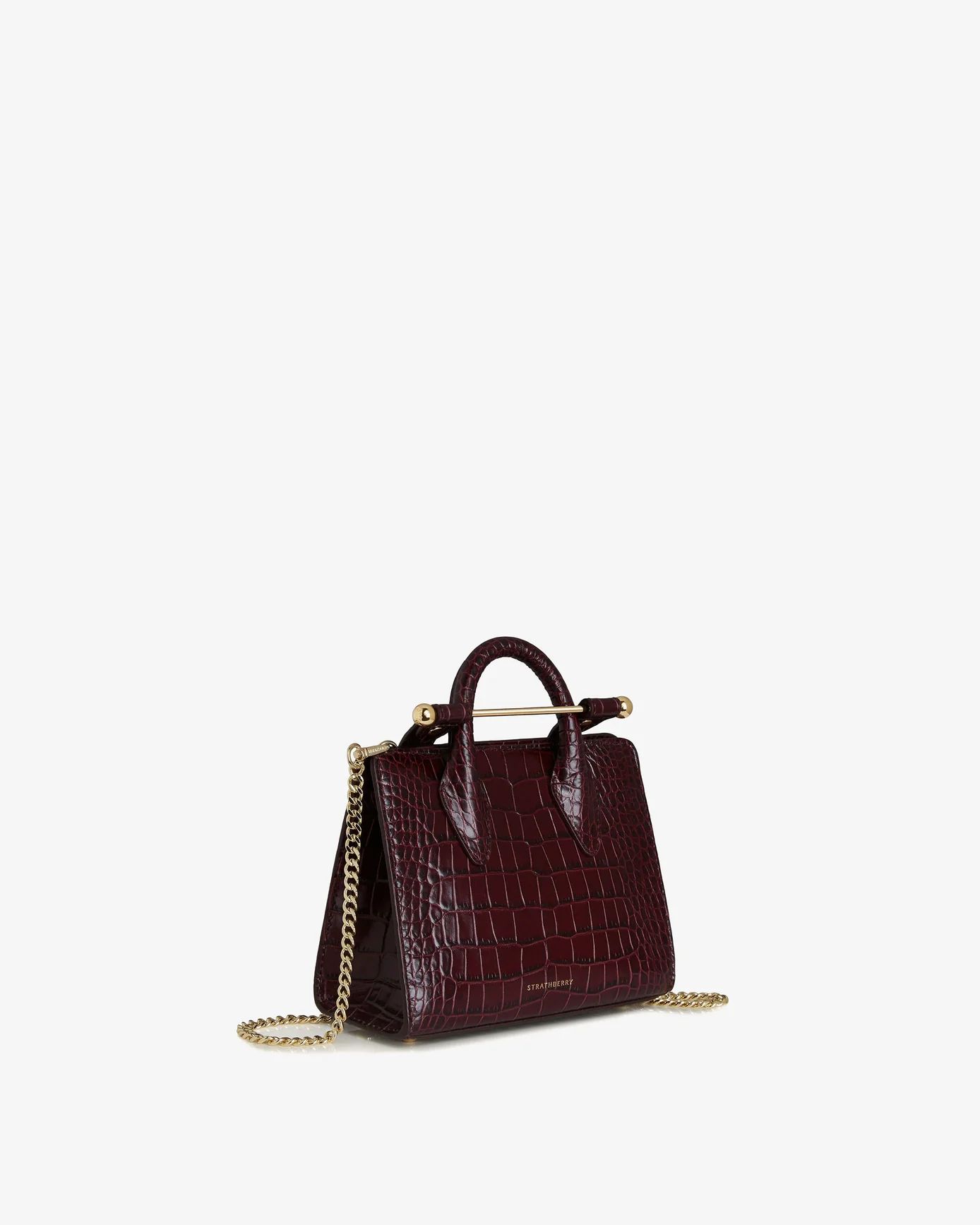 The Strathberry Nano Tote - Croc-Embossed Leather Burgundy | Strathberry