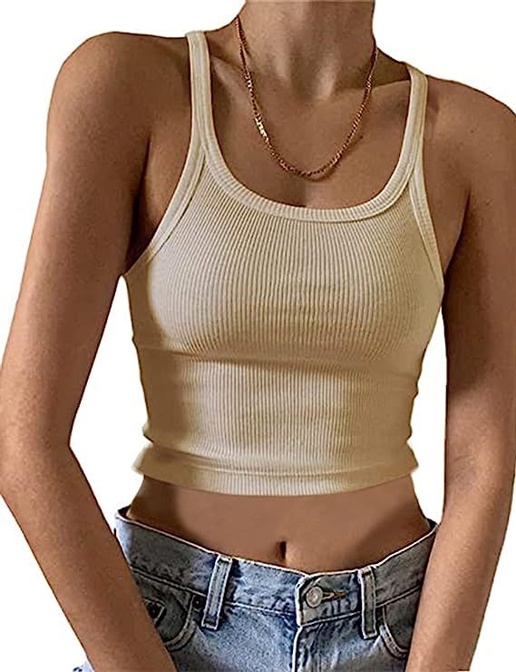 KAMISSY Women's Sleeveless Crop Tank Top Slim Fit Scoop Neck Ribbed Knit Basic Crop Cami Shirts T... | Amazon (US)