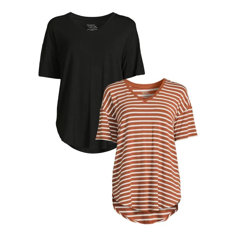 Time and Tru Women's V-Neck Tunic T-Shirt, 2-Pack | Walmart (US)