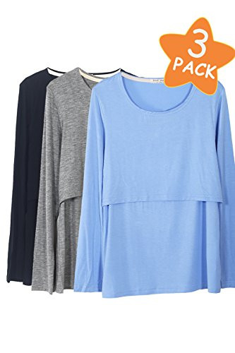 Smallshow Women's 3 Pcs Nursing Top Set for Breastfeeding, Black-Grey-Blue, Small | Amazon (US)