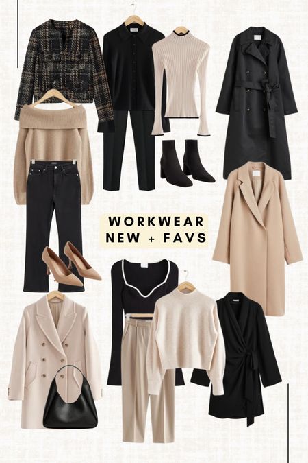 My current work wear favorites! I’ve ordered quite a few items from this collage so will be able to show you in a new reel. Off shoulder sweaters and dresses are cute to mix into your wardrobe, as well as sweetheart necklined tops. Also a big fan of the tweed Mango jacket. Ordered it in an S. Read the size guide/size reviews to pick the right size.

Leave a 🖤 to favorite this post and come back later to shop

#workwear #office outfit #office look #work outfit #neutrals #off shoulder sweater #double breasted coat #tweed jacket #blazer 

#LTKworkwear #LTKstyletip #LTKSeasonal