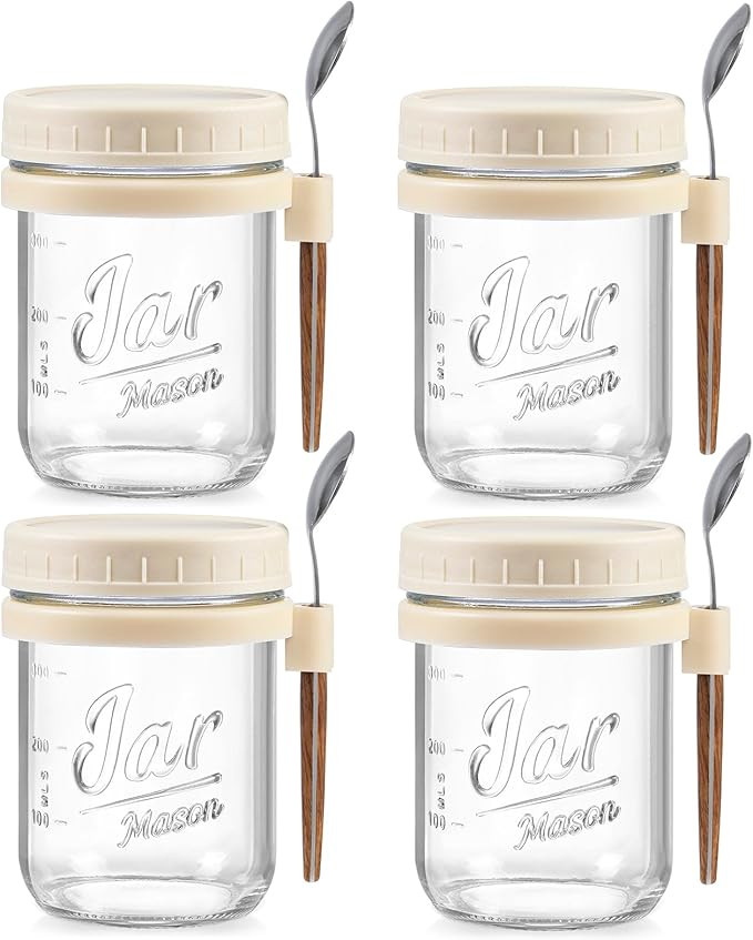 LANDNEOO 4 Pack Overnight Oats Containers with Lids and Spoons, 16 oz Glass Mason Jars with Airti... | Amazon (US)