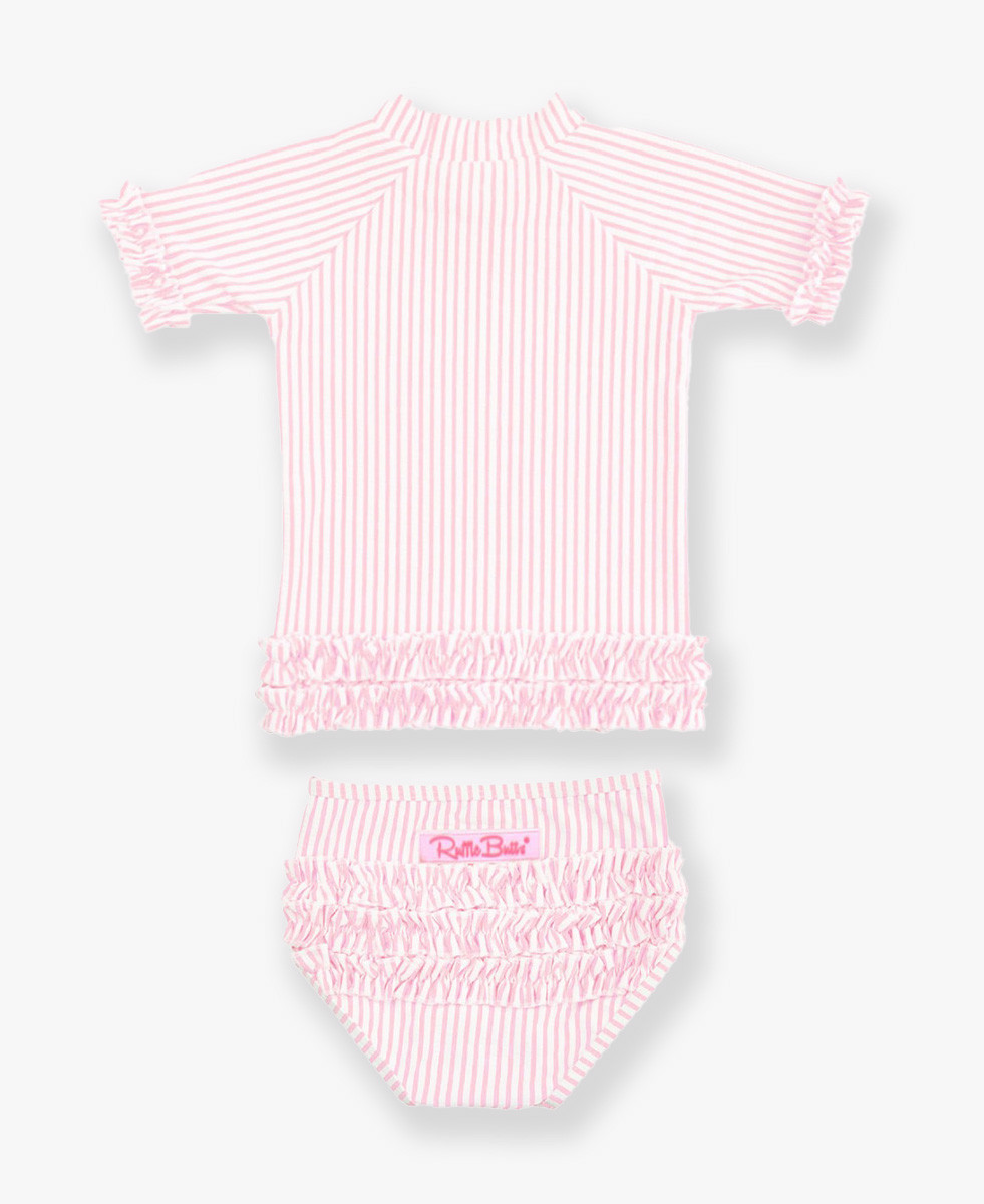Seersucker Short Sleeve Rash Guard Bikini | RuffleButts / RuggedButts