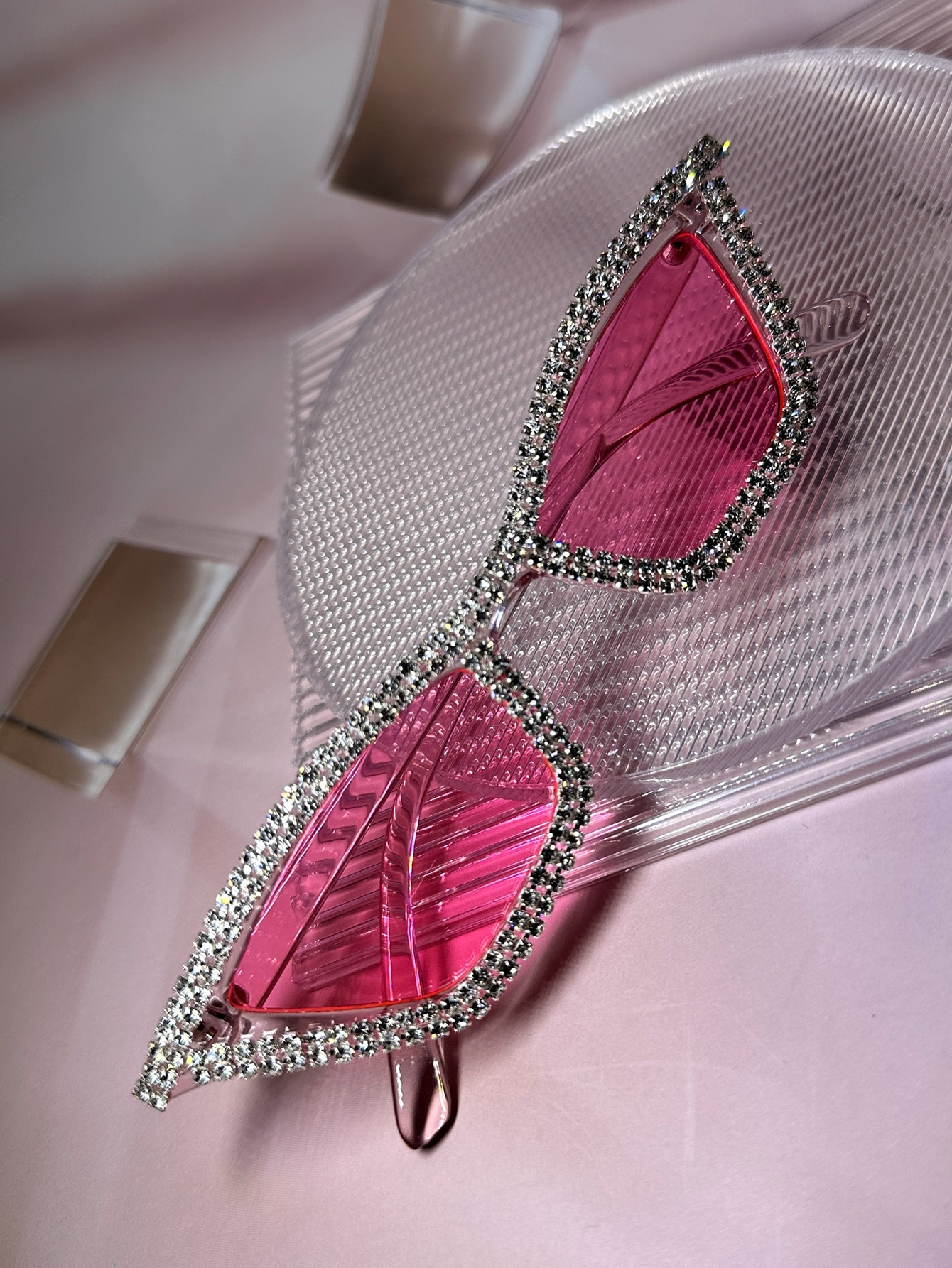 1pc Ladies' Rhinestone And Crystal Decorated Pink Frame Y2k Luxurious Festival Party Decoration L... | SHEIN