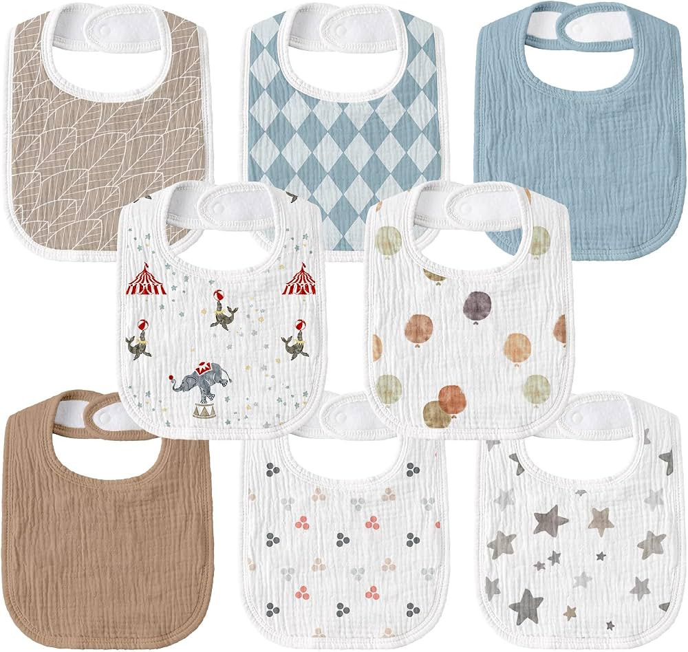GLLQUEN BABY Muslin Drool Bibs for Boys Girls 8 Pack, Adjustable Baby Bibs for Drooling and Teeth... | Amazon (US)