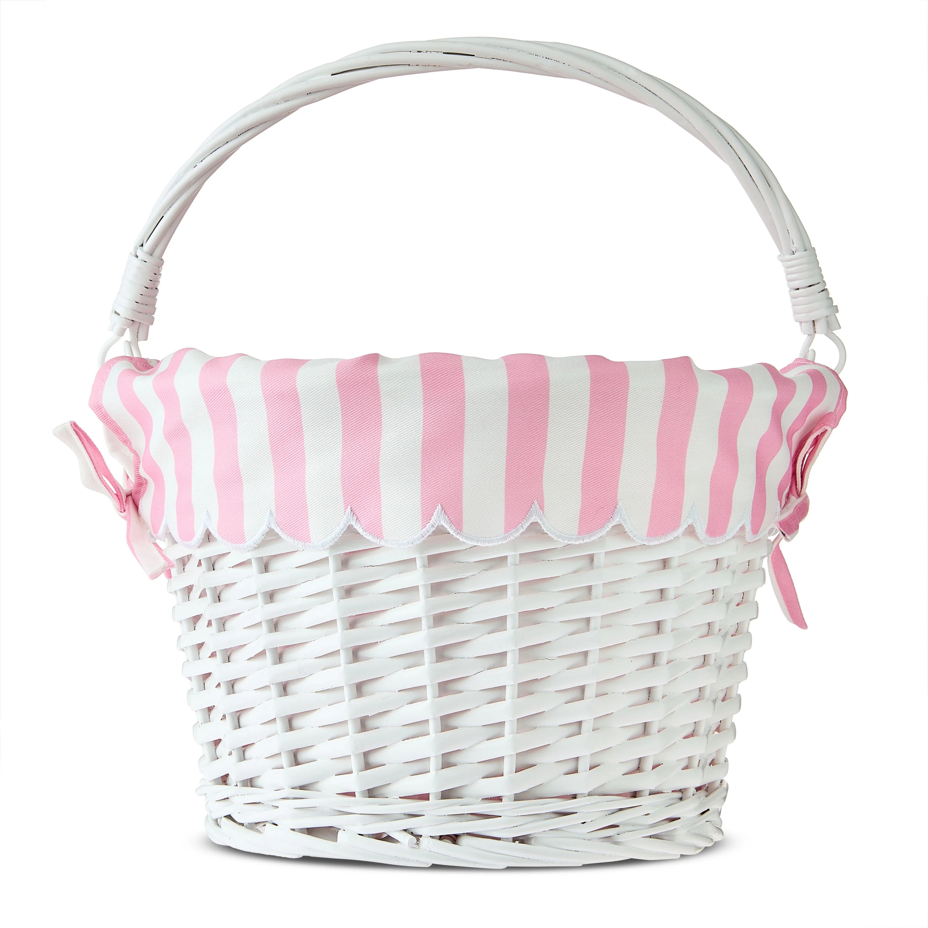 Round Willow Basket with Scalloped Stripe Liner, White and Pink, 11.5" x 8", Easter by Way To Cel... | Walmart (US)