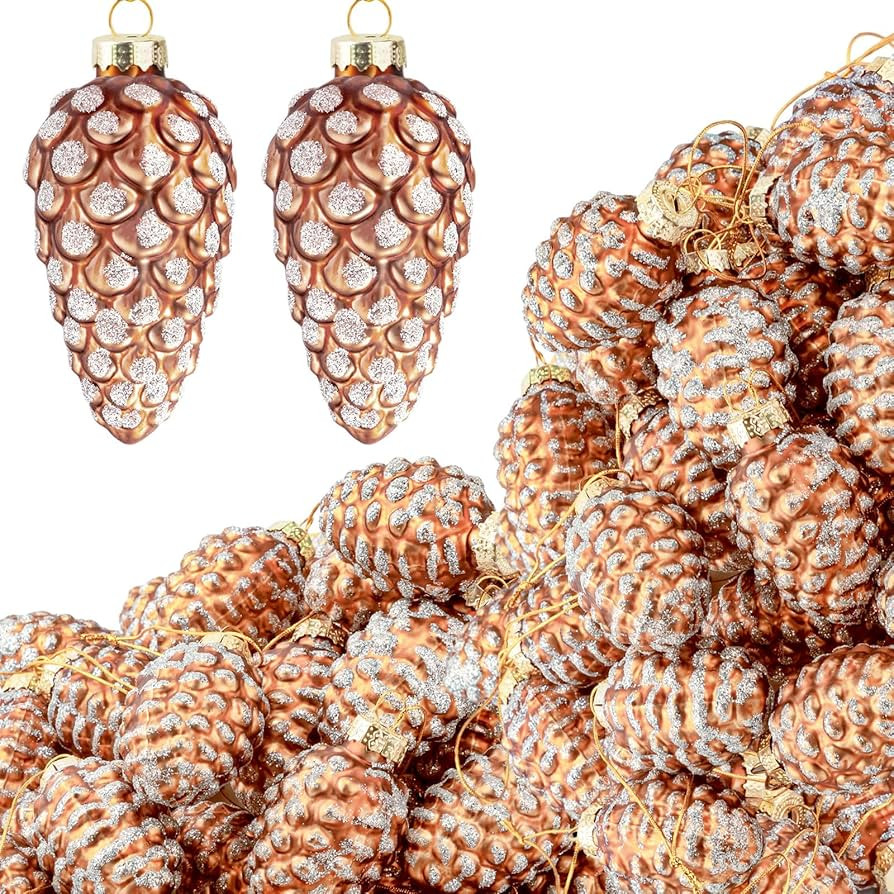 Sliner 36 Pcs Christmas Pine Cone Glass Ornaments, Holiday Pinecone Ornament for Xmas Tree Fall H... | Amazon (US)