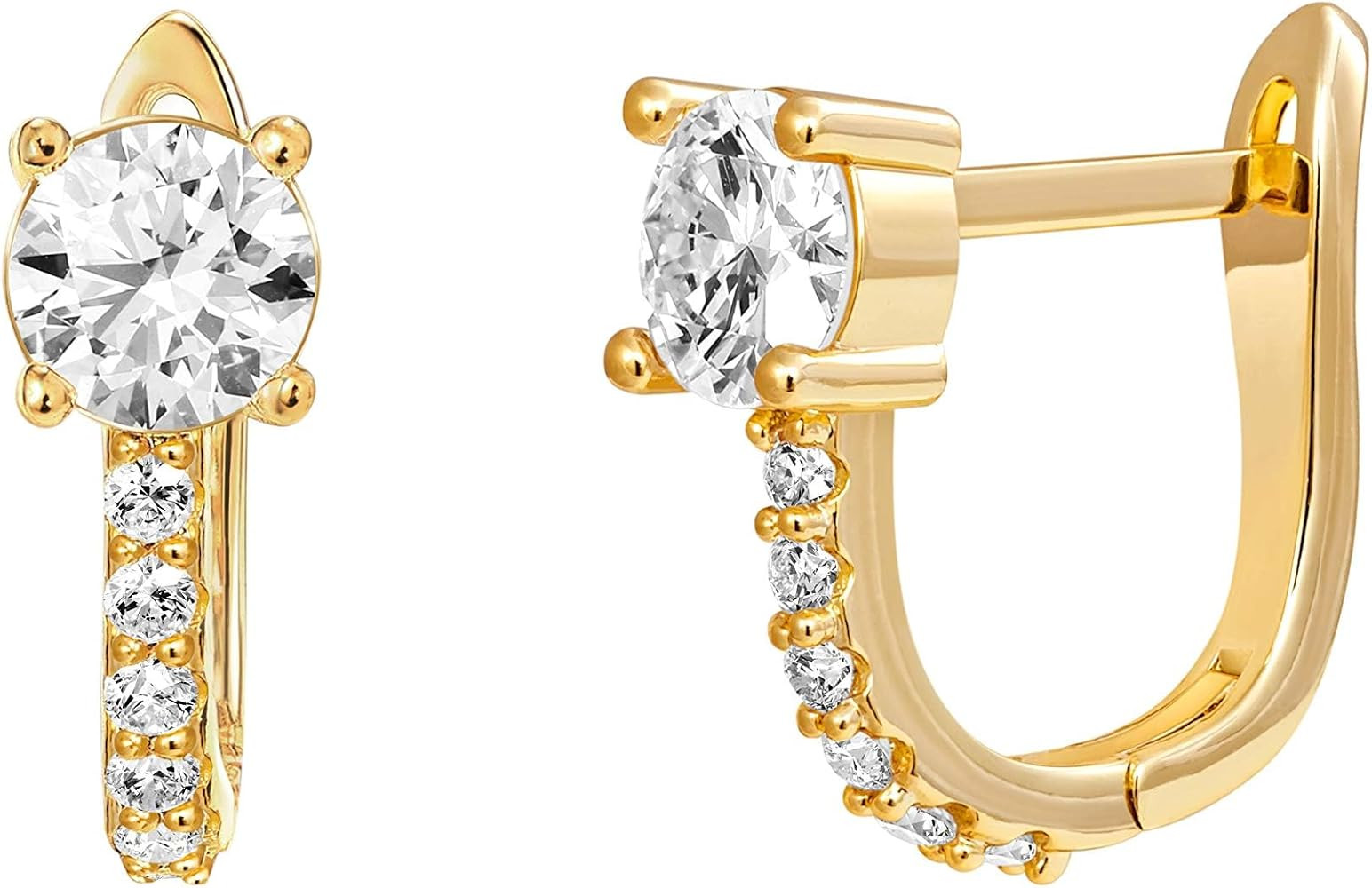 PAVOI 14K Gold Plated 925 Sterling Silver Post Cubic Zirconia Huggie Earrings | Small Gold Hoop E... | Amazon (US)