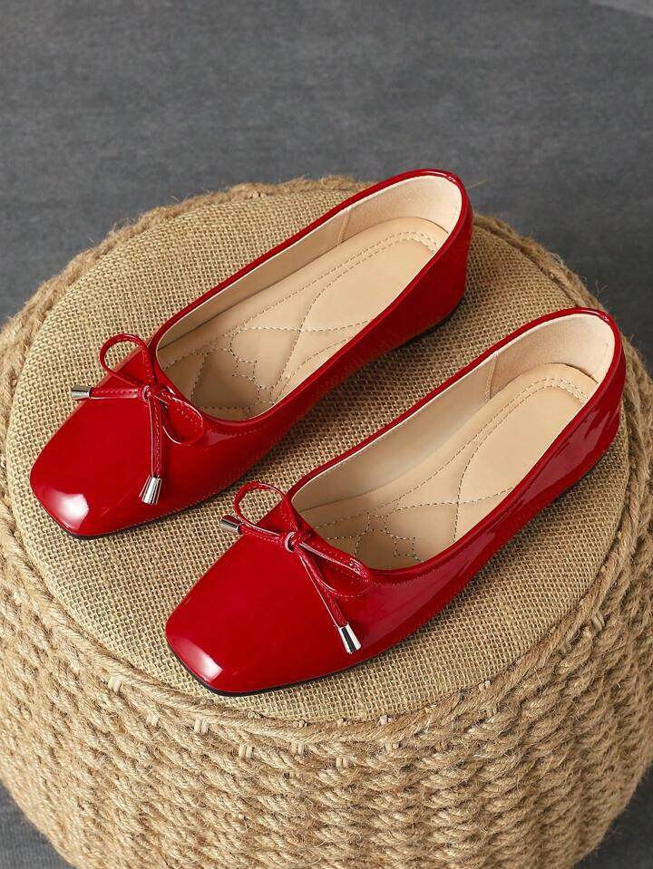 Women's Fashion Buckle Square Toe Shallow Mouth Flat Shoes, Elegant And Casual, Burgundy, Suitabl... | SHEIN