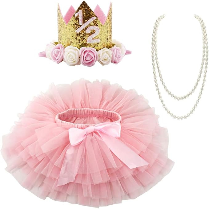 BGFKS Baby Girls Soft Tutu Skirt with Cotton Diaper Cover,1/2st Birthday Party Tutu Skirt Sets | Amazon (US)