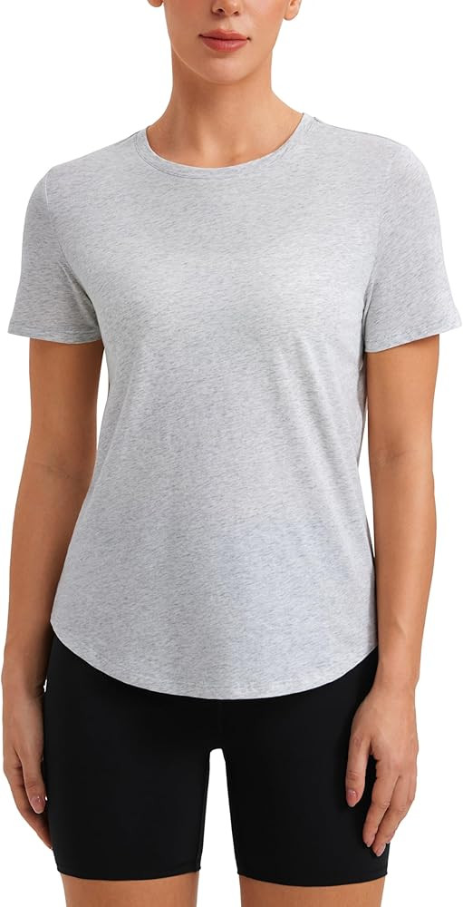 CRZ YOGA Pima Cotton Crewneck T-Shirts for Women - Workout Casual Yoga Athletic Short Sleeve Shir... | Amazon (US)