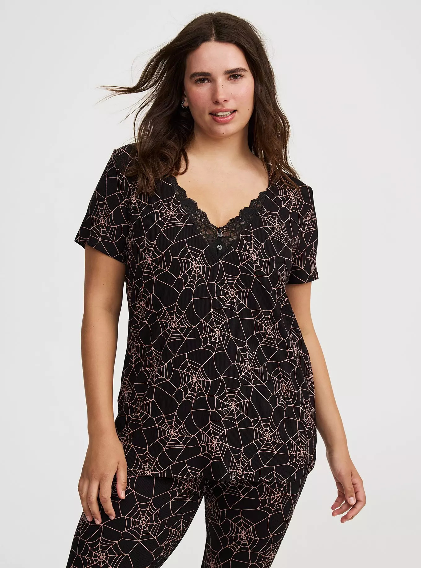 Super Soft Rib V-Neck Lace Sleep Tee | Torrid (US & Canada)