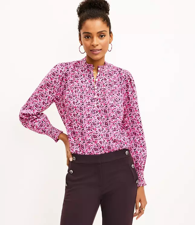 Vine Smocked Button Blouse | LOFT