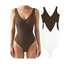 SUUKSESS Women 2 Piece Thong Bodysuit Sexy V Neck Backless Sleeveless Tank Tops | Amazon (US)