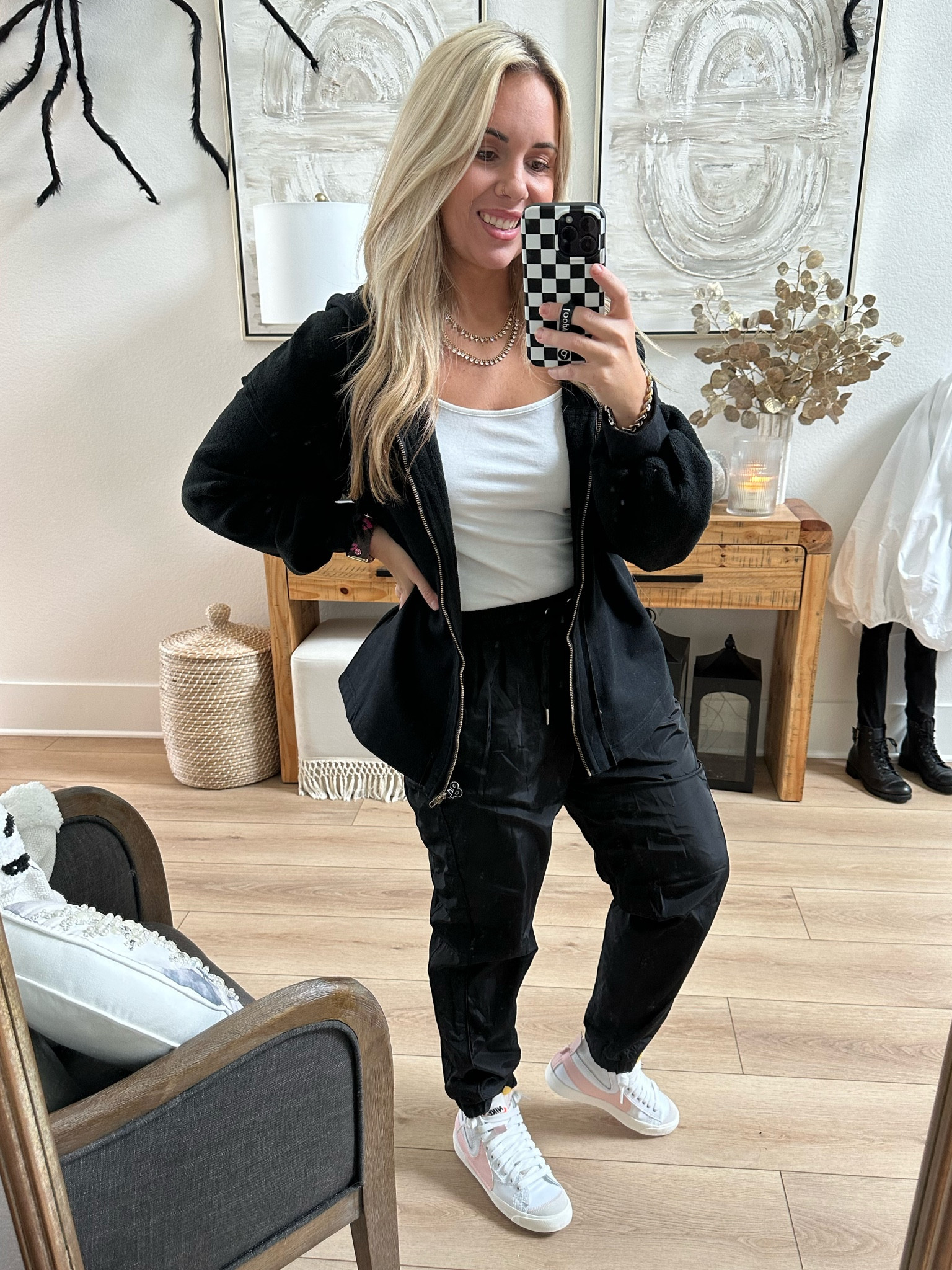Loving these pink Nike high top sneakers with my joggers and fave amazon hoodie jacket. Shoes, Jacket, joggers, and tank top are TTS. Wearing my normal large and size 8. Great comfy cozy gift ideas for women. 

#LTKmidsize #LTKHolidaySale #LTKGiftGuide