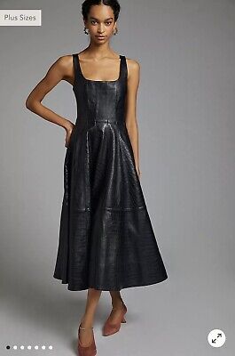 NWT Anthropologie Avec Les Filles Faux Vegan Leather Midi Black Dress XSP Petite | eBay US