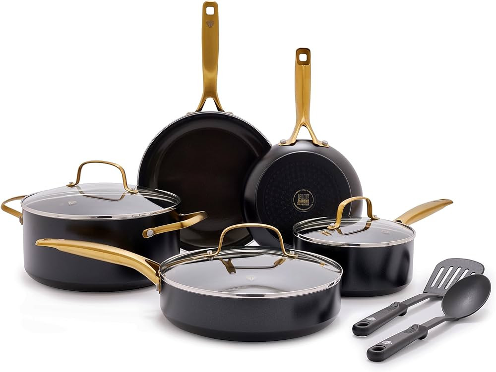 Blue Diamond Gold 10 Piece Cookware Set,Ceramic Nonstick, PFOA Free, Induction Suitable, Dishwash... | Amazon (US)
