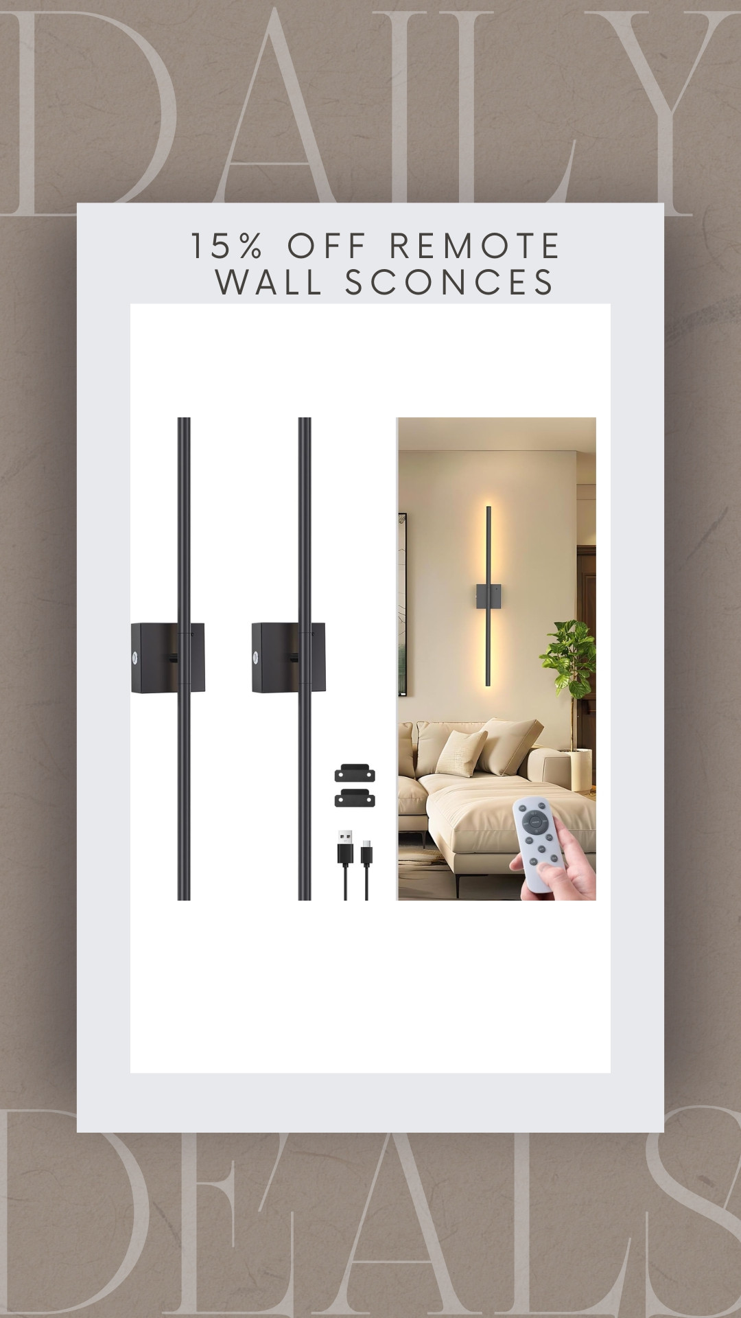 15% off remote wall sconces!

amazon finds, amazon deals, daily deals, modern decor, modern lighting, wall sconces, modern home 

 #LTKHome #LTKSaleAlert