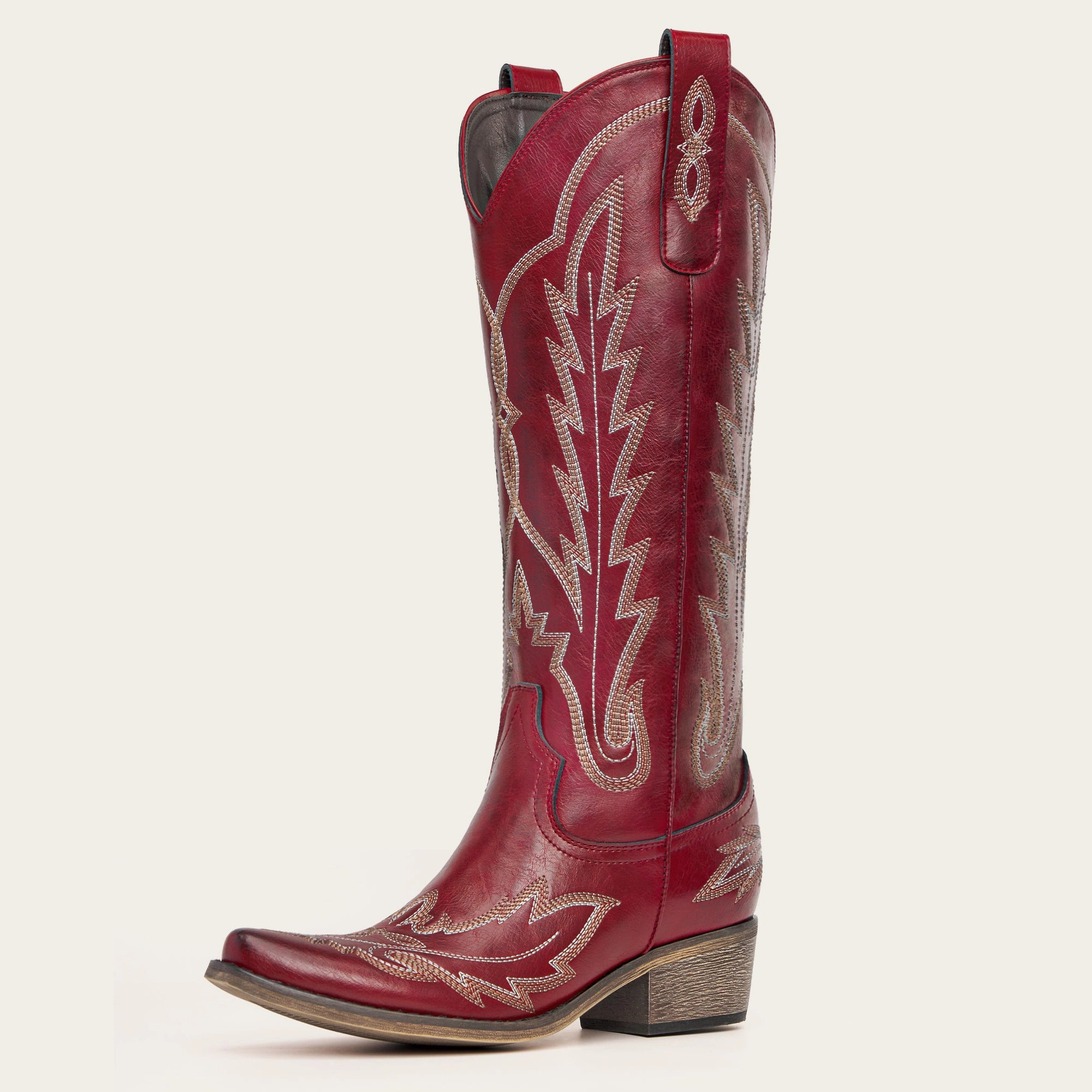 The Rosemary - Crimson Leather Classic Tall Cowgirl Boots with Embroidery - Crimson / US 7.5 | REDTOP