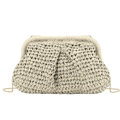 Beach Chic Women's Raffia Straw Dumpling Clutch Stylish Summer Vacation Crossbody Bag Rattan Purse (Beige) | Amazon (US)