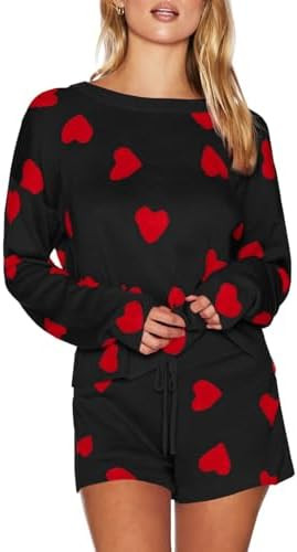 Saodimallsu Womens Valentine's Day Pajama Sets Hearts Print Lounge Set Long Sleeve Sweater and Sh... | Amazon (US)