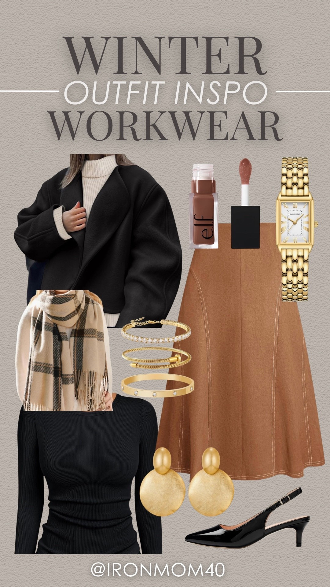 Elevate your winter wardrobe with this sleek outfit. Black pea coat, midi skirt, and chunky gold bracelets. Keep it warm and stylish with this look!

#LTKootd #LTKSeasonal #LTKWorkwear