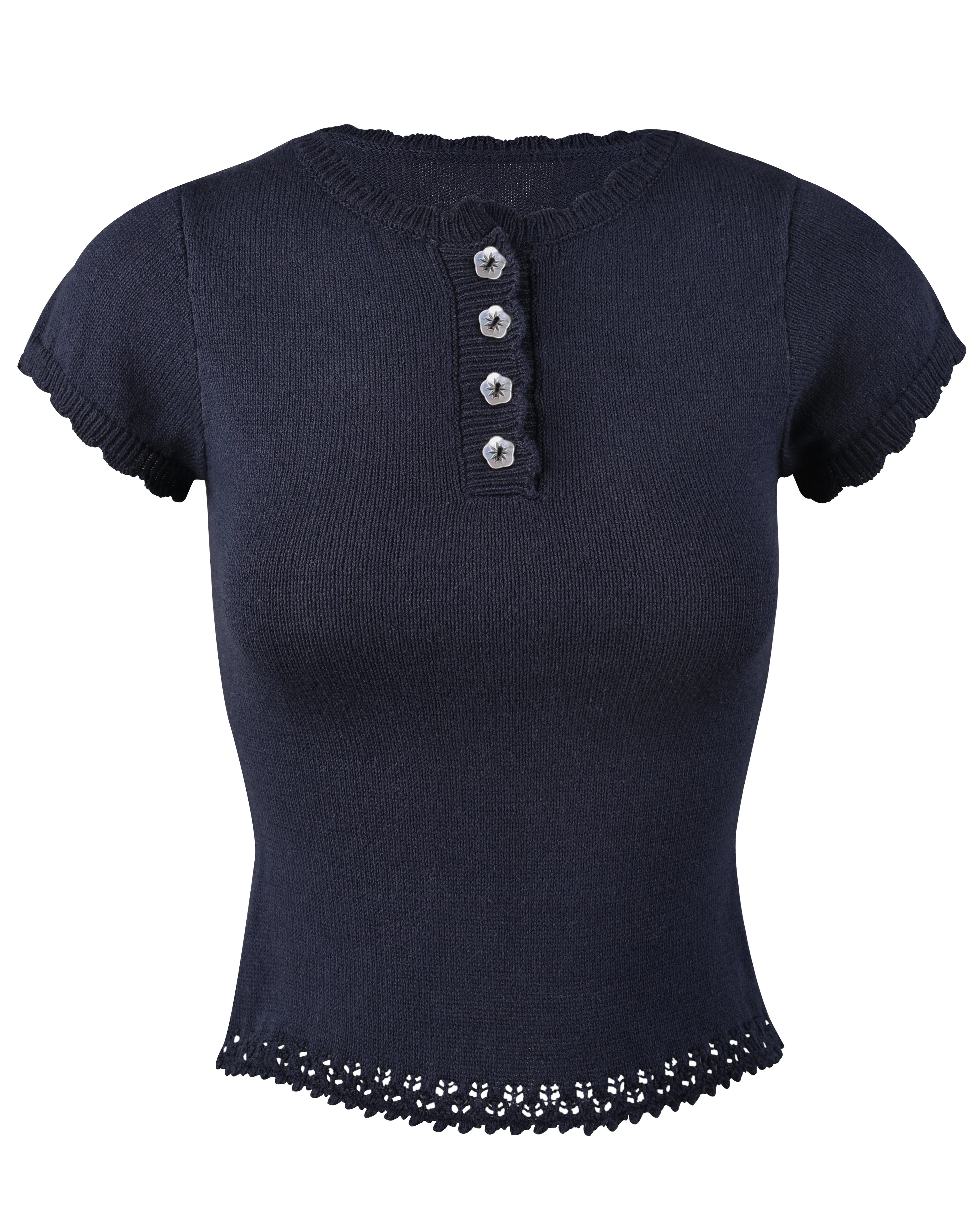 Lace Knit Button Top - Navy | My Mum Made It