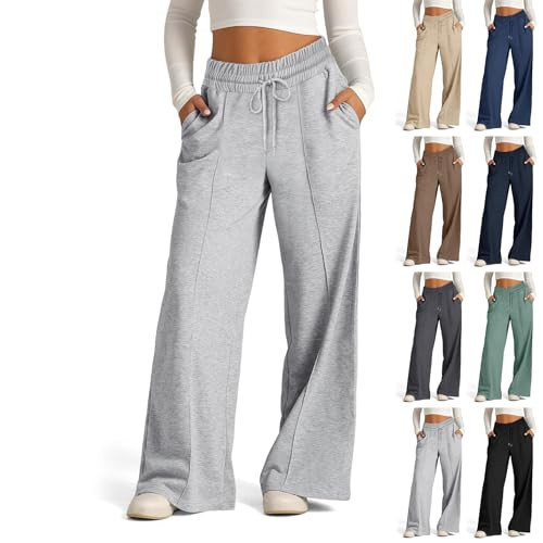 eoeioa Summer Wide Leg Sweatpants Women Comfy Lightweight Straight Leg Pants Baggy Low Waisted Running Lounge Pants w/Pockets | Amazon (US)