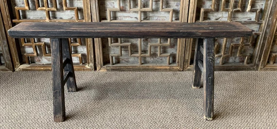 Antique Chinese Original Primitive Elm Wood Garden Farm Bench Circa 1940s | Etsy (US)
