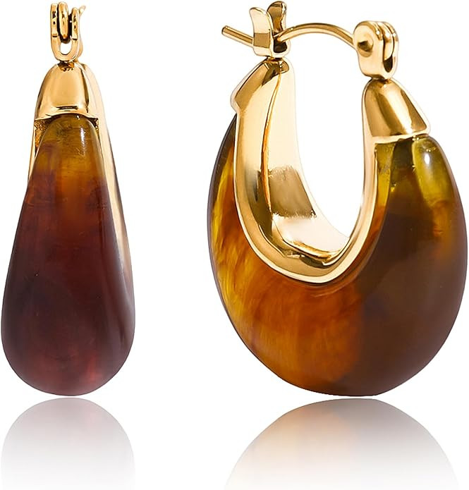 Chunky Brown Green Black White Amber Dangle Drop Earrings for Women, Vintage Amber Resin Earrings... | Amazon (US)