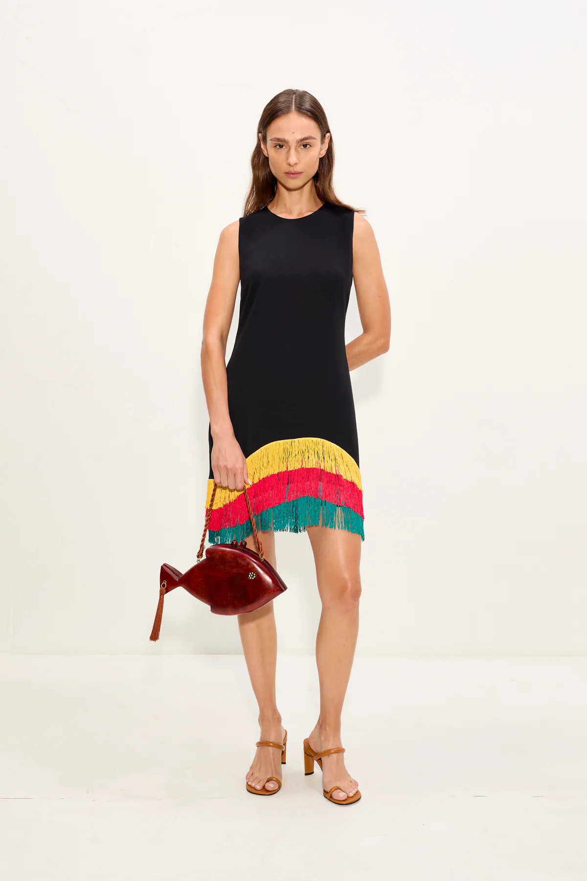 Bowie Fringe Mini Dress In Black Multi | Simon Miller