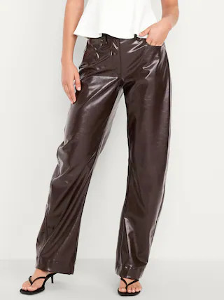 High-Waisted Faux-Leather Ankle Barrel Pants | Old Navy (US)