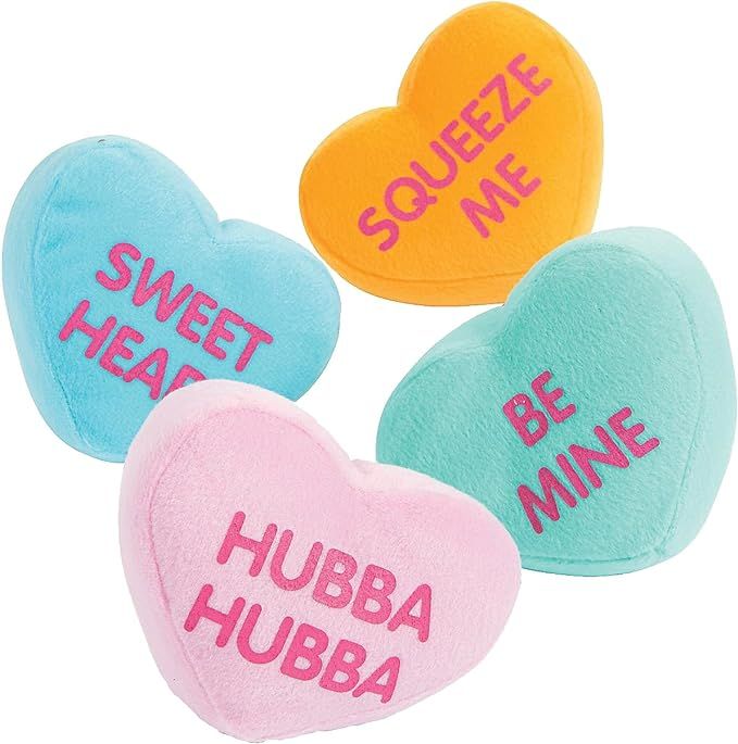 Fun Express 12 Pcs Plush Conversation Hearts - 4 inch - 4 Colors and Messages - Stuffed Valetines... | Amazon (US)
