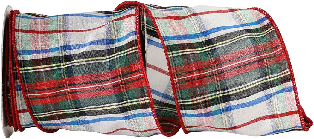 Ribbon Bazaar Wired Classic Christmas Plaids - Squire #001 (Red Edge) 4" 10yd Spool | Amazon (US)
