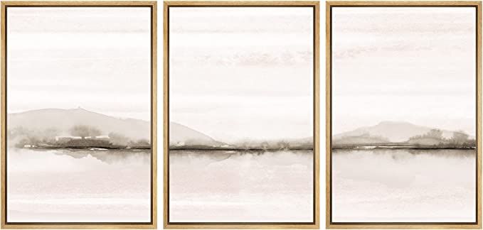 SIGNWIN Framed Canvas Print Wall Art Set Pastel Sunset Mountain Forest Lake Nature Wilderness Ill... | Amazon (US)