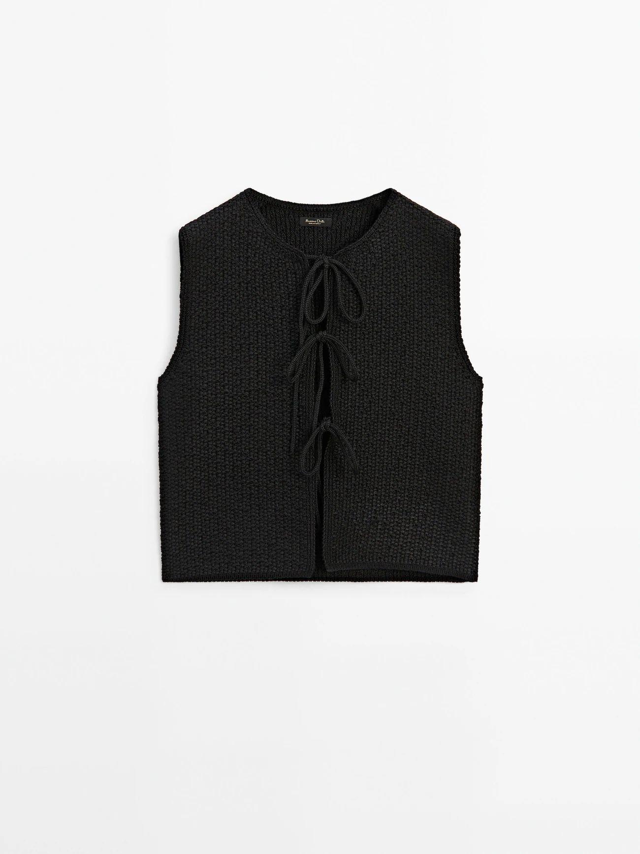 Knit vest with a crew neck and tie details | Massimo Dutti UK
