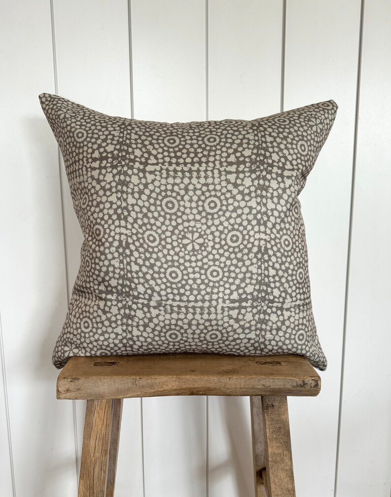 Gray Beige Block Print Pillow Cover Gray Designer Fabric Modern Farmhouse Neutral Home Decor 18x1... | Etsy (US)